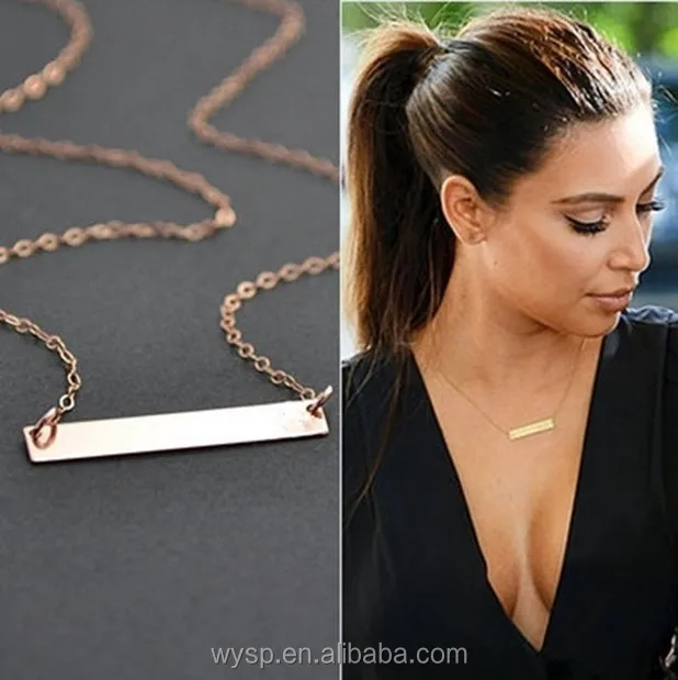 18K Gold Stainless Steel Bar Pendant Simple Collar Necklace