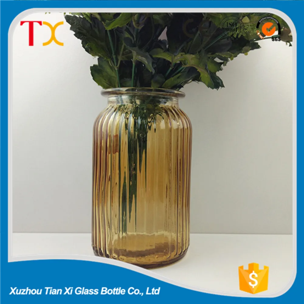 brown glass vase with Vertical stripe for decoration