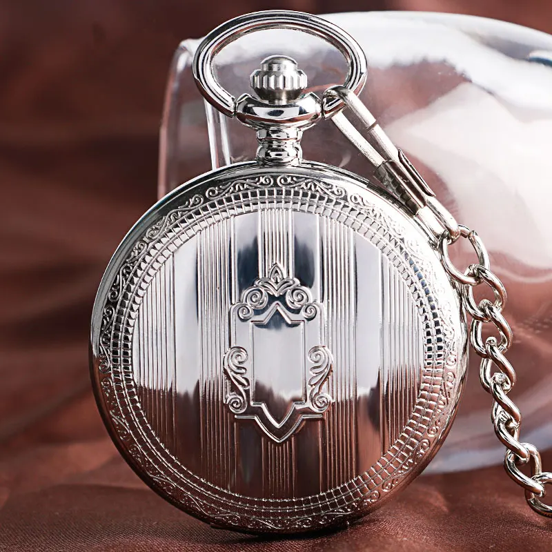 Silver Shield Stripe Case Automatic Mechanical FOB Watches Luxury Steampunk Jewelry Pendant Men Women Self Winding Pocket Watch 2017 2018 Gifts for Men Women (1)