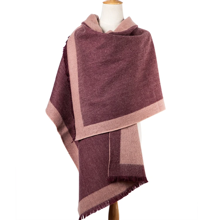 New Fashion Winter Wear Wool Shawl Women Oversize Checked Solid Scarf Two Color Jacquard Wool Shawl for Women