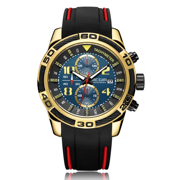 

MEGIR 2045 Men Casual Quartz Sport Watch Chronograph Silicone Waterproof Sports Wristwatches