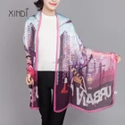 Howmay silk scarf chiffon 100% pure silk shawl purple gradient pattern digital print for women