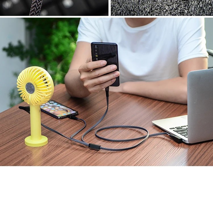 iHaitun Nylon Braided 3 in 1 Micro USB Charging Cable For Mobile Phone - ANKUX.COM