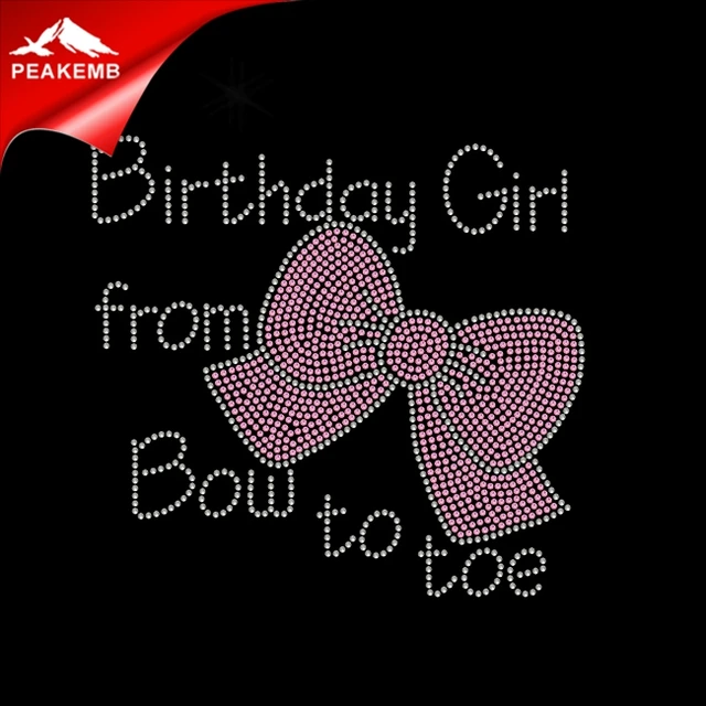 bowknot birthday girl from bow to toe rhinestone transfer for t