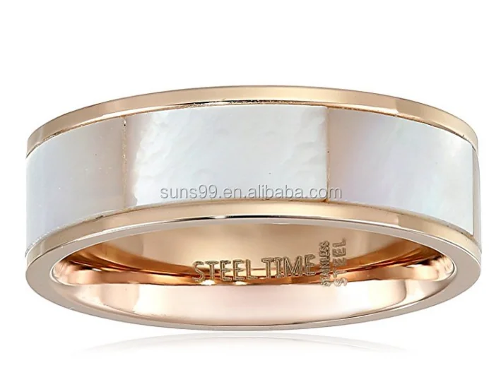 Lady's Stainless Steel with Mother-Of-Pearl Accents 18kt Rose Gold Plated Ring.png