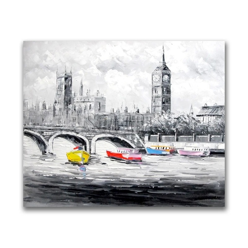 泰晤士河上的船抽象画布绘画