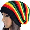 Rainbow Color Acrylic Striped Crochet Reggae Jamaica Knitted Rasta Slouchy Beanie Hat