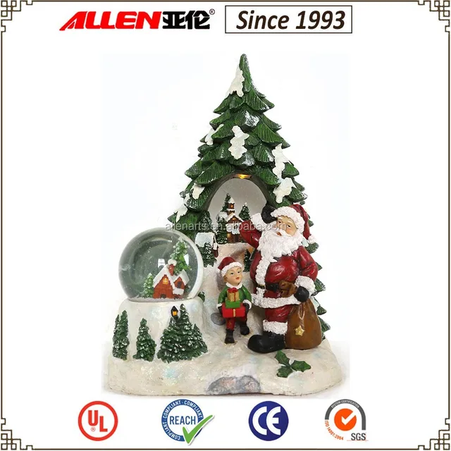 13" led water globe with resin santa, boy and christmas