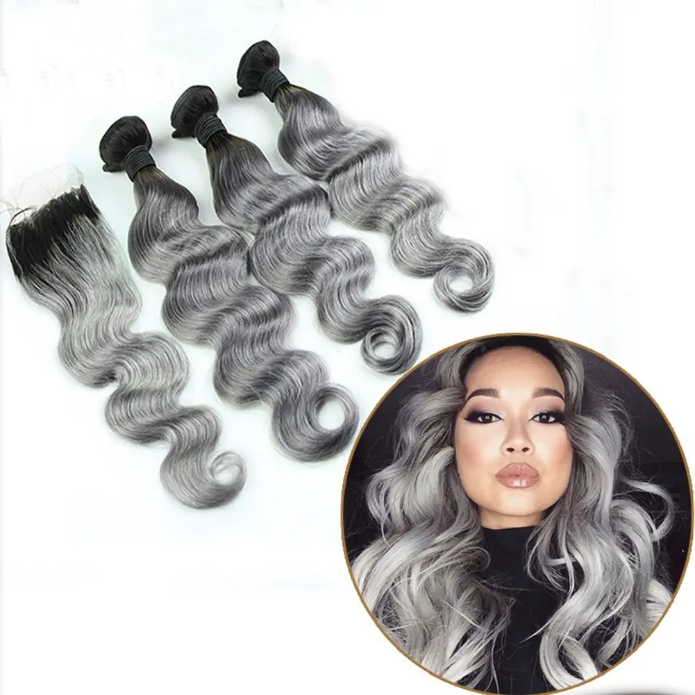 Brazilian Ombre Hair Weave Body Wave 1b Grey Peruvian Indian