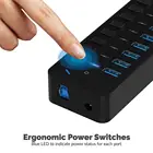 Usb Hub Usb 60W 7-Port USB 3.0 Hub 3 Smart Charging Ports With Individual Power Switches And LEDs Includes