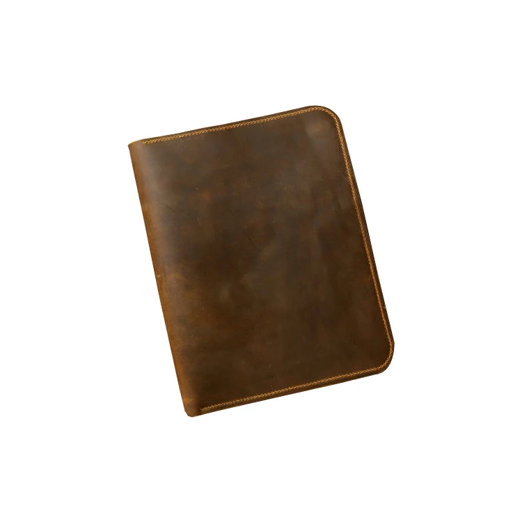 Hot Sale Durable Distressed Leather Document Portfolio Writing Case, Refillable Leather Holder