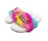 Ladies Korean Rainbow Flip Flops women Chain drill plush slippers colorful sandals