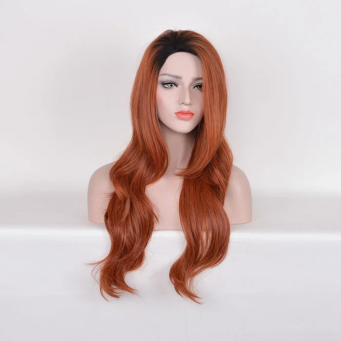 Fabrika doğrudan vücut dalga moda uzun saç Selena Gomez için ombre peruk koyu turuncu saç kadın