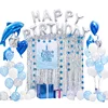 Blue Ocean Under the Sea Theme 1st Boy Birthday Party Decorations Balloon Set with Blue Dolphin Heart Star Foil Balloon Silv