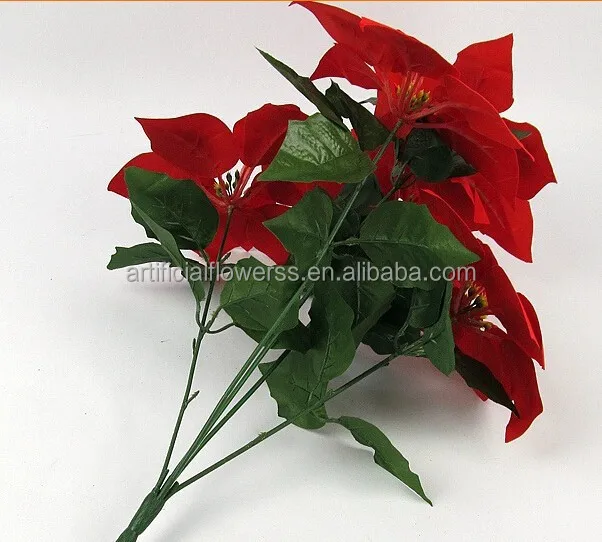 Cheap wholesale price 7 heads Artificial velvet Poinsettias Flower