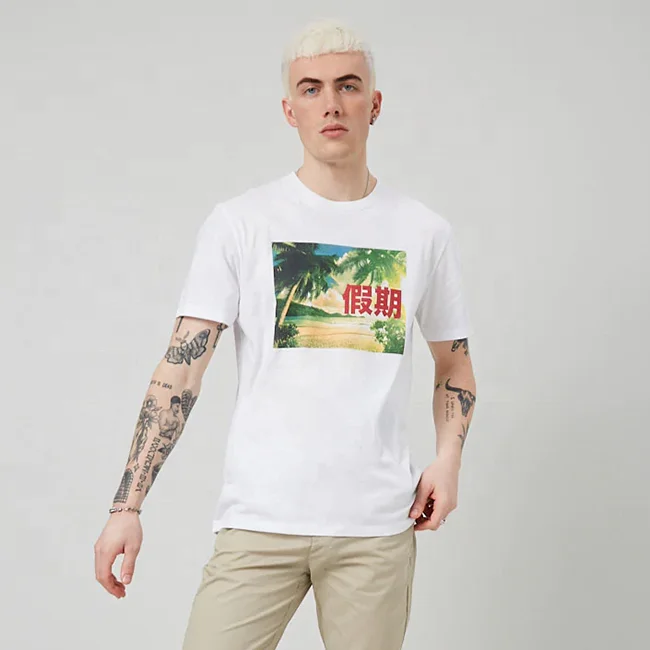 Men fashion plain white 100% cotton vacation graphic print t-shirt, Customized color
Men fashion plain white 100% cotton vacation graphic print t-shirt, Customized color