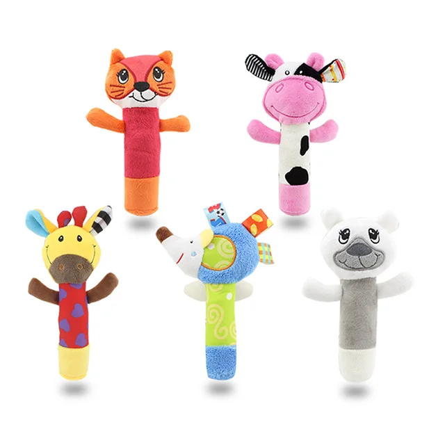 D104 Dolery animal soft plush stuffed PP cotton BB stick squeaker rattle toy for kids