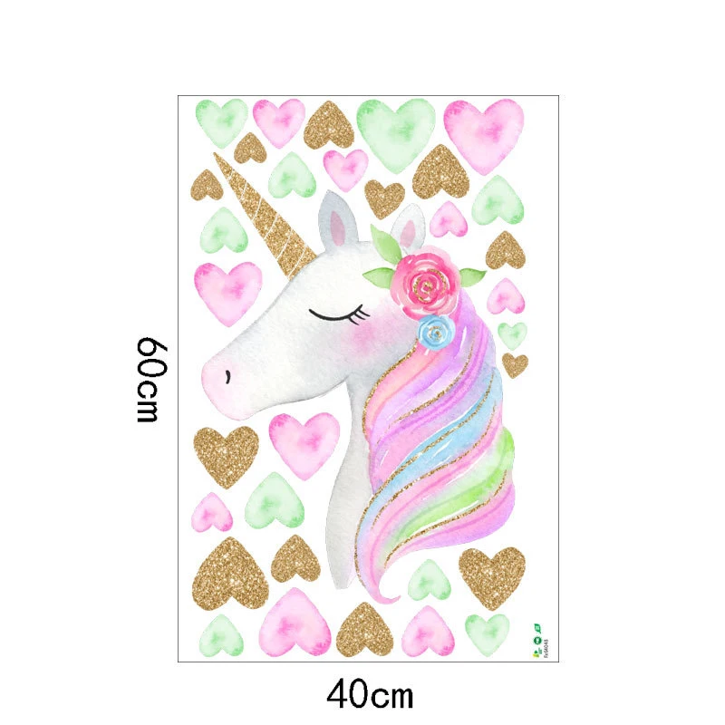 unicorn wall decals,unicorn wall sticker decor with heart flower
