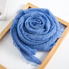 Women long solid wrinkle pleated cotton crinkle scarf