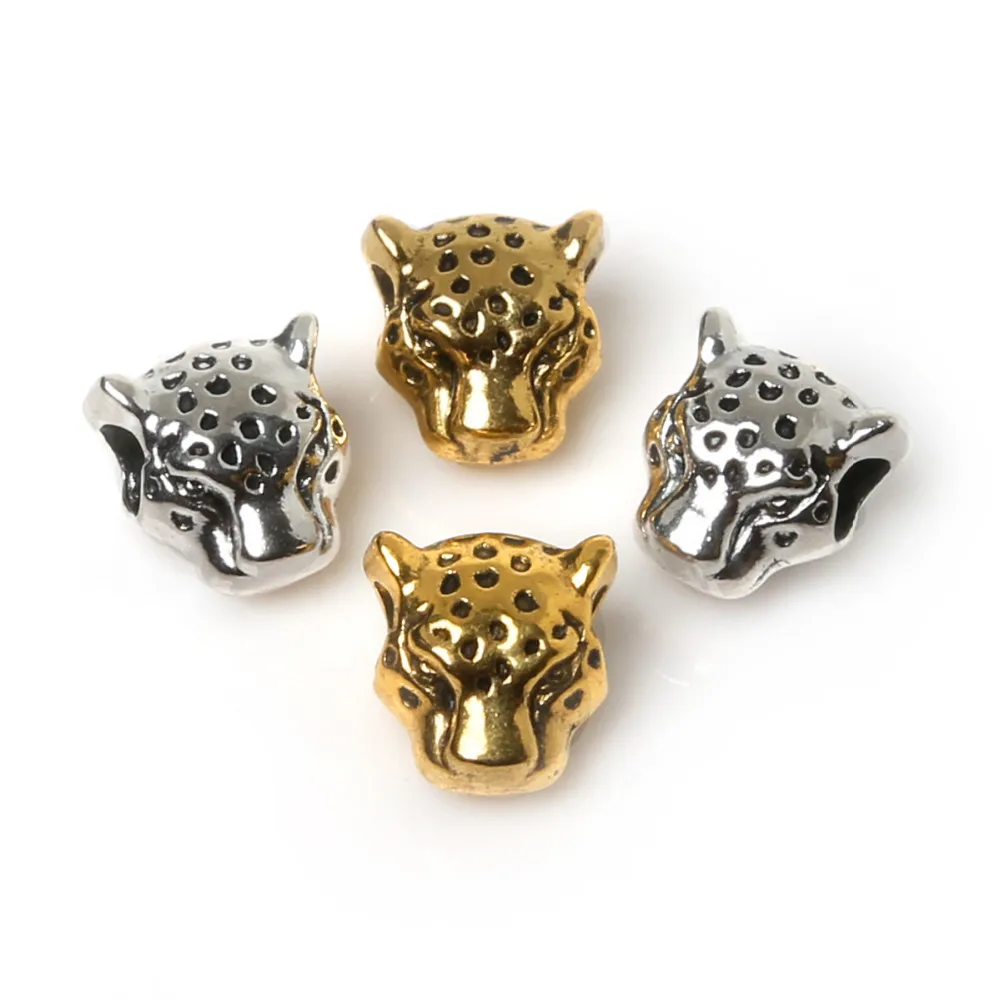 

Wholesale 100pcs Gold Silver Leopard Head Loose Spacer Beads For DIY Jewelry Making Metal Charms Bracelet Accessories, Antique silver