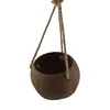 Export High Quality Coconut Shell Natural Handmade Flower Plant Pots Hanging Wooden Flower Pot