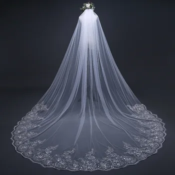cathedral veil with lace trim