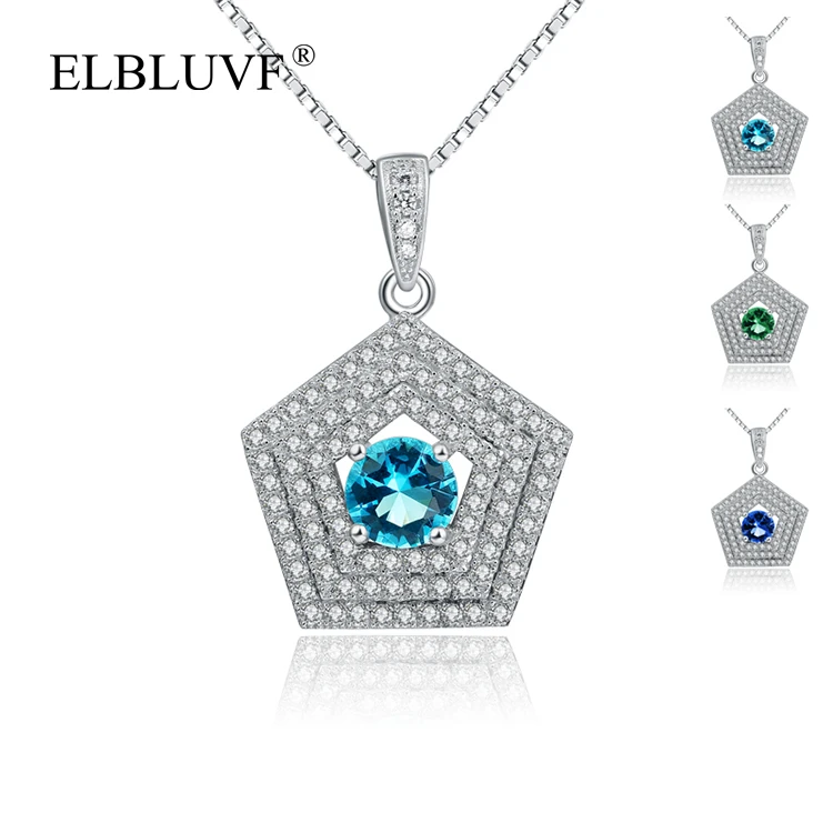 

ELBLUVF 925 Sterling Silver Chain Womens CZ Pentagon Necklace For Gift