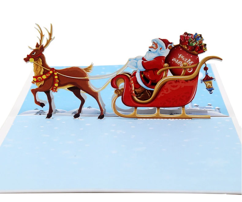 С Рождеством поздравительная открытка 3D всплывающая Открытка Санта-Клаус оленей