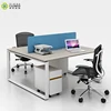 Foshan commercial Furniture simple steel frame concise easy fitting 2 seat office desk with drawer for staff divider workstation