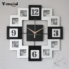 Creative art wall quartz clock wooden decorative wall mounted clock with multi 12 photo frame