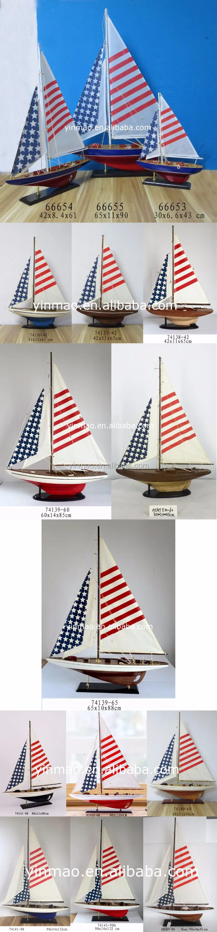 "the Star Spangled Banner" Racing Yacht Model,2 Sets (60x14x85cm),America Flag Wooden Boat Model