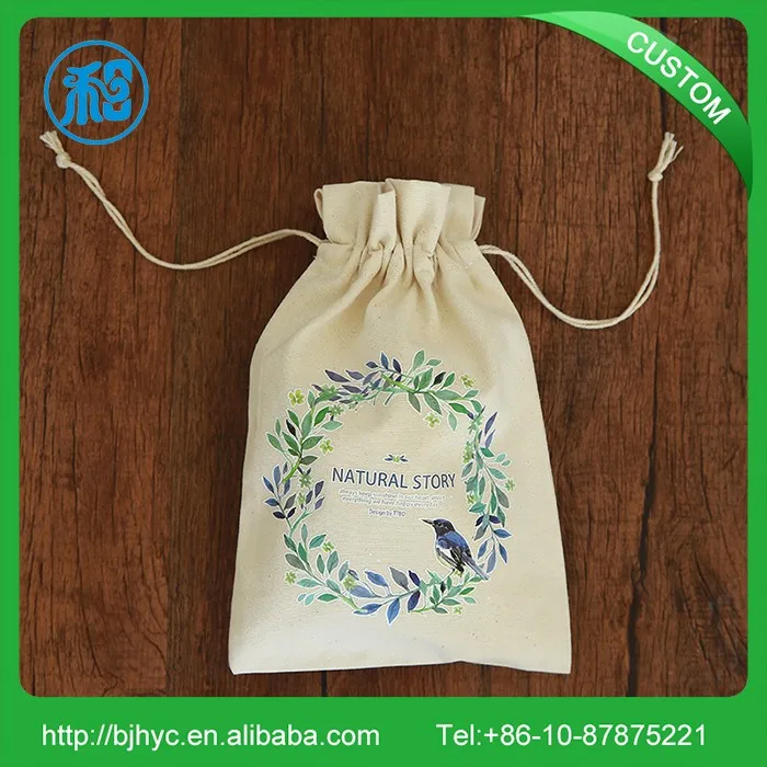 custom printed cheap drawstring shoe bags material 100% natural