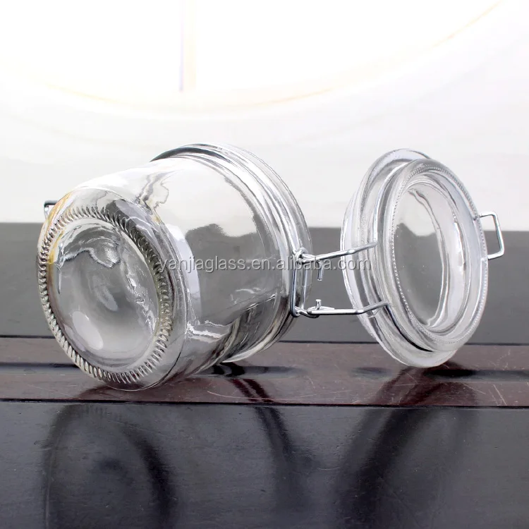 Airtight round clear glass storage jars with clip lids 180ml