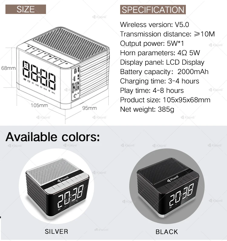 Kisonli G8 Alarm Clock Portable Mini Hands free Speaker Phone With FM Radio & Music Playing & AUX - ANKUX.COM