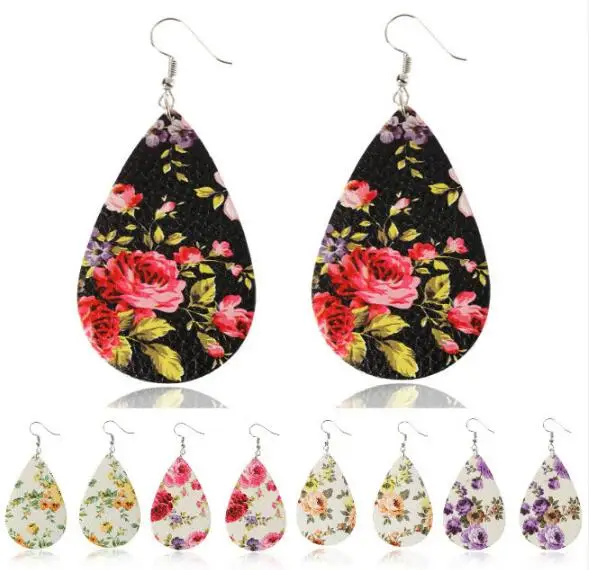 

Free Shipping Pattern Printed Faux Leather Earrings , Leather Drop Earring, Leather Teardrop Earrings, Multi colors available