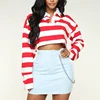 China Factory Custom Made Fashion Spring Autumn Winter Red White Stripes Long Sleeve Women Crop Tops