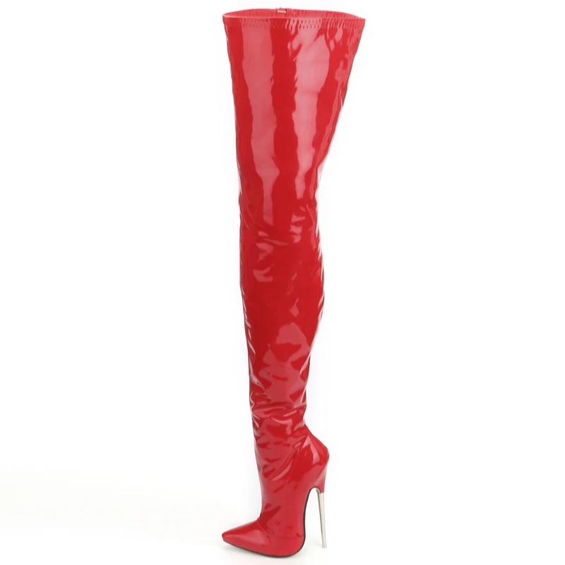 red knee high boots leather