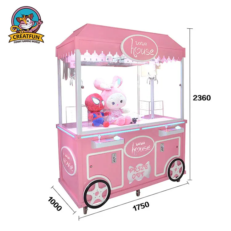 Indoor coin operated double players milk cart doll prize vending claw crane game machine 