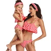 Feelingirl 2019 Latest Style Pleated Lace Trim Design Plaid Low Waist Mother And Daughter Swimsuit