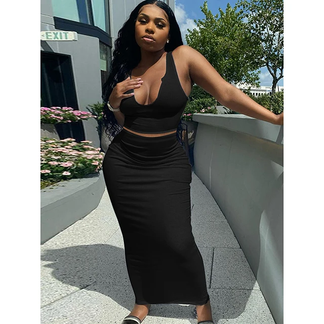 Sexy V Neck Camisole With Maxi Skirt Sets Outfit Female Solid Sleeveless Two Piece Skirts Set Tight Fitted Casual Daily Wear -YS, 5 colors
Sexy V Neck Camisole With Maxi Skirt Sets Outfit Female Solid Sleeveless Two Piece Skirts Set Tight Fitted Casual Daily Wear -YS, 5 colors