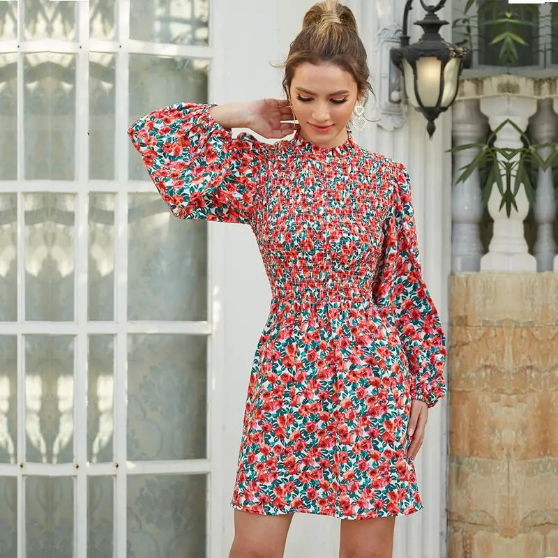Spring New Style Fashion Women Rosel Printed Long Lantern Sleeve Smocking Dress Women Casual Dress
Spring New Style Fashion Women Rosel Printed Long Lantern Sleeve Smocking Dress Women Casual Dress