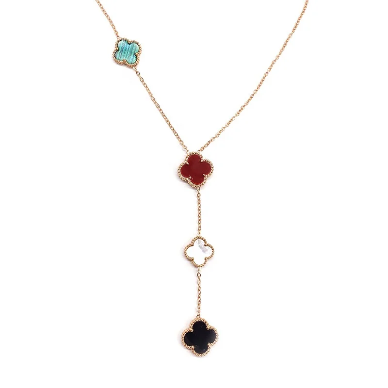Simple double sided colorful Four Leaf Flower Necklace four flower tassel pendant Y-shaped neck chain rose gold lock bone chain, Colors
Simple double sided colorful Four Leaf Flower Necklace four flower tassel pendant Y-shaped neck chain rose gold lock bone chain, Colors