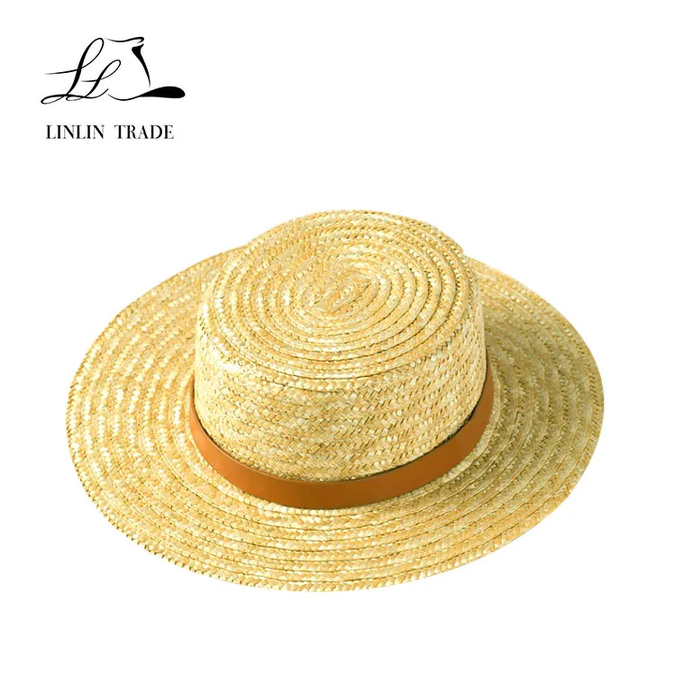 Promotional Boater Wheat Straw Hat With Ribbon For Adults Summer Hats Personalized Sun Boater Hat