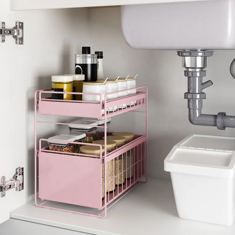 Sink Storage Rack Kitchen / Bathroom Metal Standing Type Can Push Down Pink Storage Holders & Racks for Non-folding Rack Iron
Sink Storage Rack Kitchen / Bathroom Metal Standing Type Can Push Down Pink Storage Holders & Racks for Non-folding Rack Iron