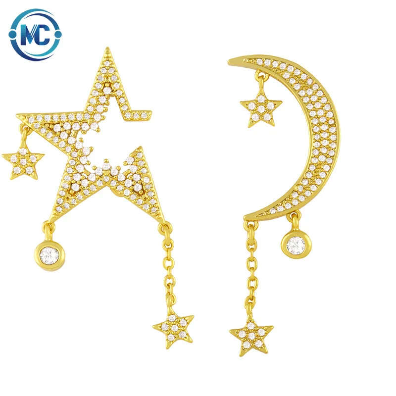 2021 Stylish Exquisite Shiny Zircon Asymmetric Star Moon Stud Jewelry Earrings For Women, Gold
2021 Stylish Exquisite Shiny Zircon Asymmetric Star Moon Stud Jewelry Earrings For Women, Gold