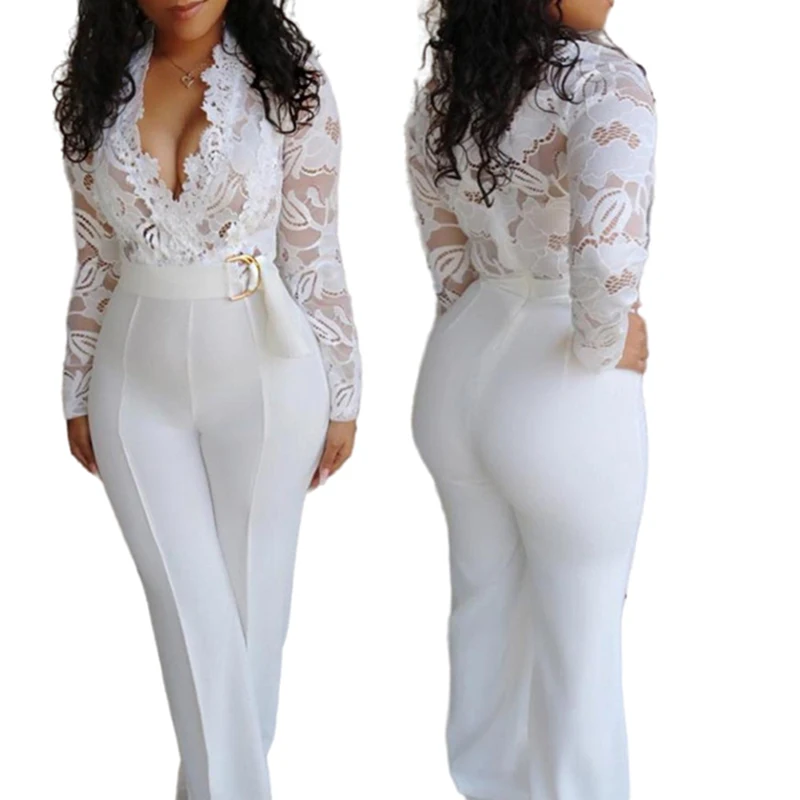 Deep v-neck see through lace patchwork white jumpsuits fall 2021 womens business attire, 1 colors, customized colors
Deep v-neck see through lace patchwork white jumpsuits fall 2021 womens business attire, 1 colors, customized colors