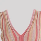 20ALW320 High End Special Design Elegant Shiny Lurex V neck Sleeveless Stripe Pleated Knit Women Sweater Dress