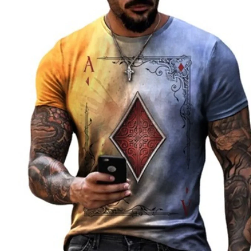 Summer Street Style Loose Men Clothing Letters Print O Neck T-shirt For Men Playing Cards 3D Print Men Polyester T Shirt
Summer Street Style Loose Men Clothing Letters Print O Neck T-shirt For Men Playing Cards 3D Print Men Polyester T Shirt