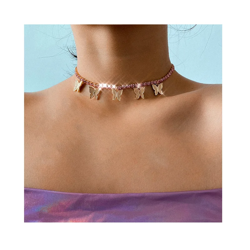 Women Rhinestone Choker Statement Tennis Necklaces Hip Hop Jewelry Cuban Gold Butterfly Diamond Necklace Chain
Women Rhinestone Choker Statement Tennis Necklaces Hip Hop Jewelry Cuban Gold Butterfly Diamond Necklace Chain