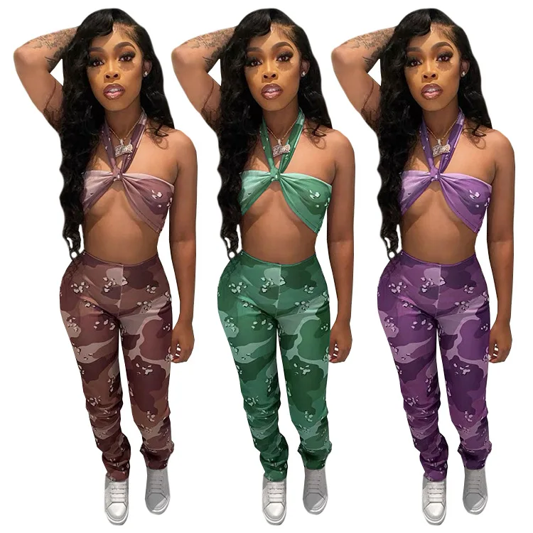 Fashion Sexy Women 2 Pieces Sets Halter Crop Tops And Pants Sets Body Suits, As picture
Fashion Sexy Women 2 Pieces Sets Halter Crop Tops And Pants Sets Body Suits, As picture